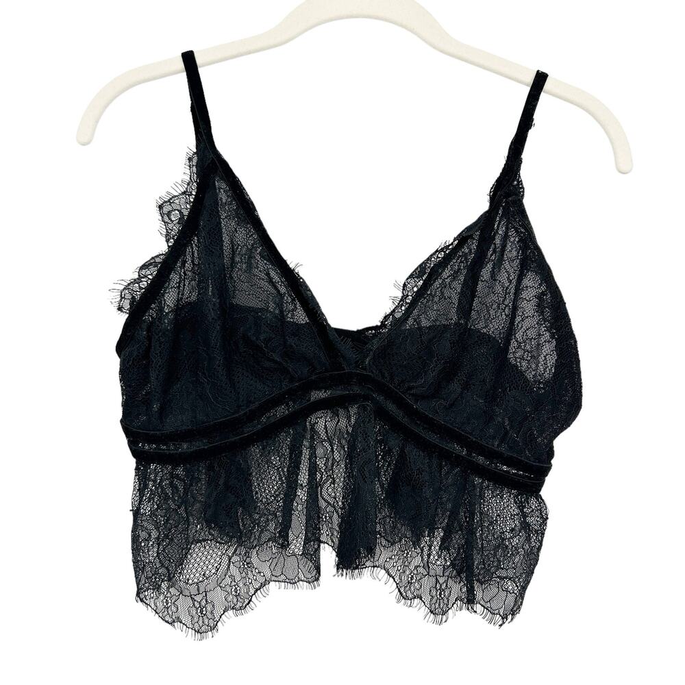 Storia Womens Sexy Sheer Floral Scalloped Mesh Lace Bustier Bra‎ Size M Black